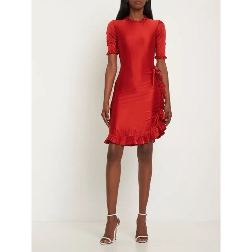 PACO RABANNE Shiny Jersey Ruffle Wrap Mini Dress - Orange